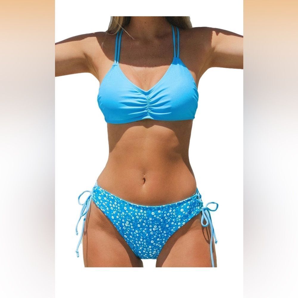 NWT Lrg CUPSHE‎ Women's 2 PC  Bikini Back Braided Straps with Reversible Bottom